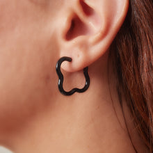 Load image into Gallery viewer, SAINT BOTOLPH Logo Earrings - Medium Hoop in Black Enamel