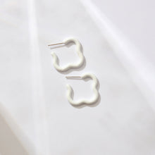 Load image into Gallery viewer, SAINT BOTOLPH Logo Earrings - Medium Hoop in Blanco White Enamel