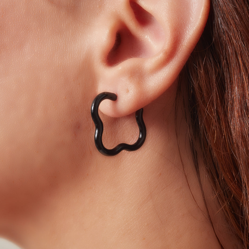 SAINT BOTOLPH Logo Earrings - Medium Hoop in Black Enamel