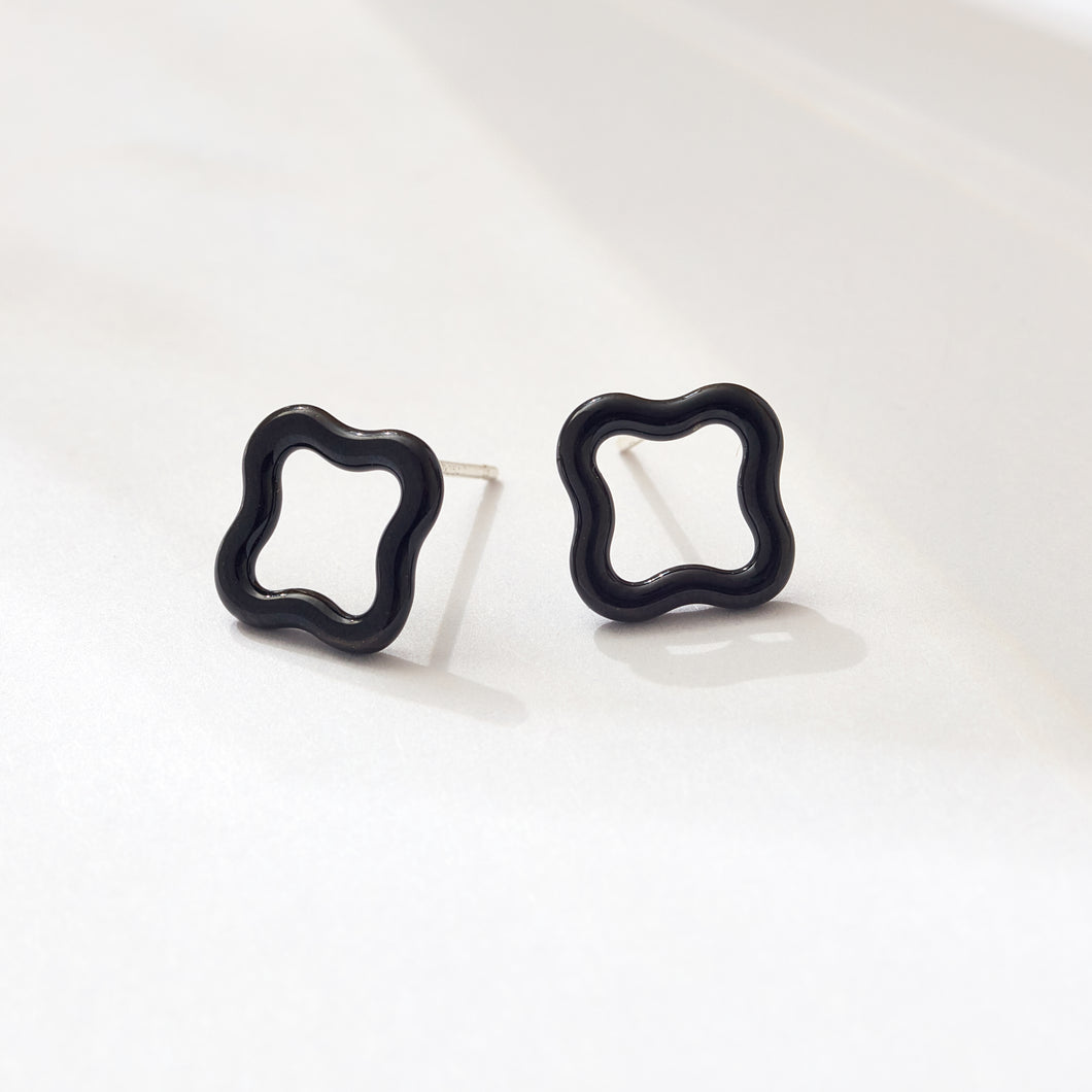 SAINT BOTOLPH Logo Stud Earrings in Black Enamel